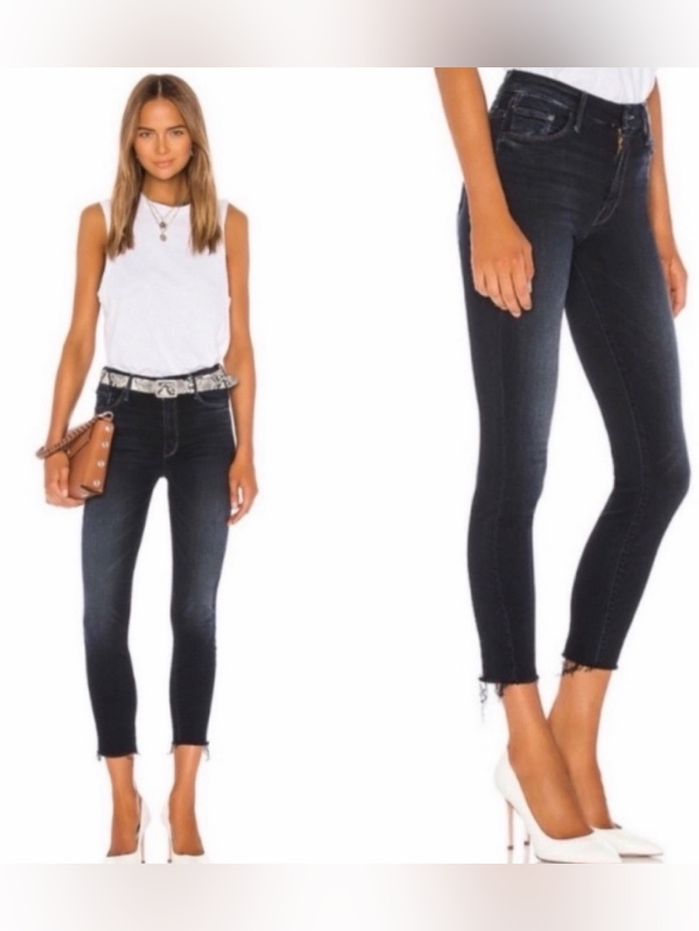 MOTHER Denim High Waisted Looker Ankle Fray Size 28 Last Call